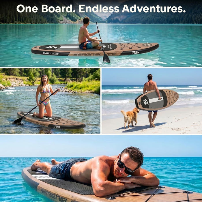 Inflatable Paddle Board - Stable Non-Slip Deck, 10'6", Wood Finish