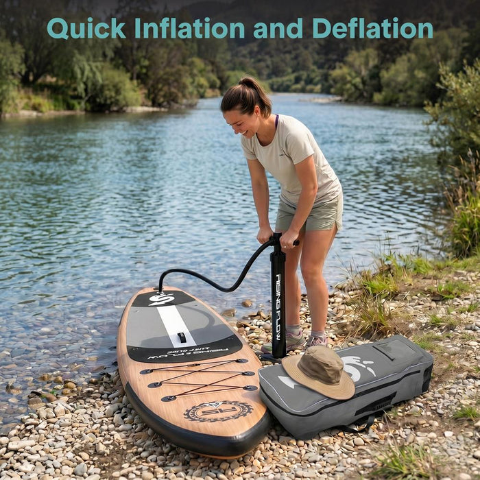 Inflatable Paddle Board - Stable Non-Slip Deck, 10'6", Wood Finish