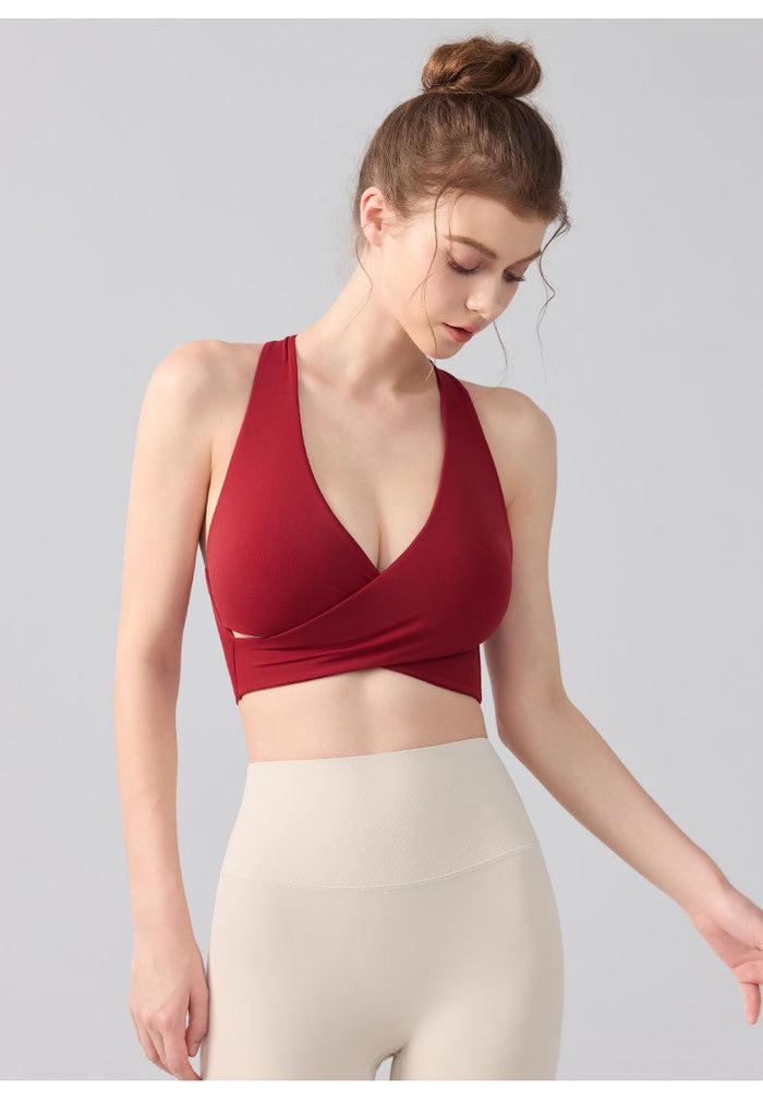 Ink Floral Halter Sports Bra – Twist Front Seamless Yoga Top