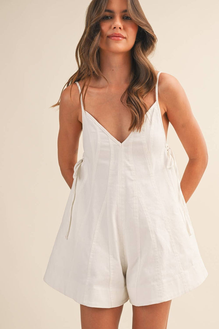 IR2359 FLARE ROMPER WITH RIBBON TIE SIDE AND BACK DETAIL