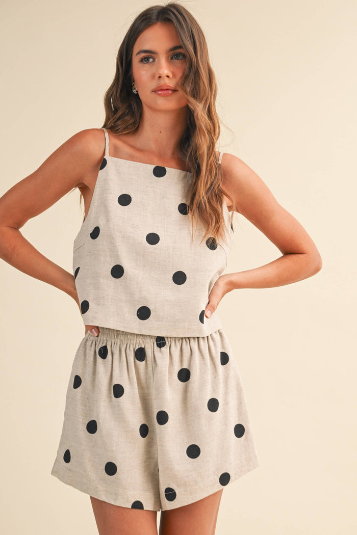 IST6385-A POLKADOT LINEN SLEEVELESS TOP AND SHORTS SET