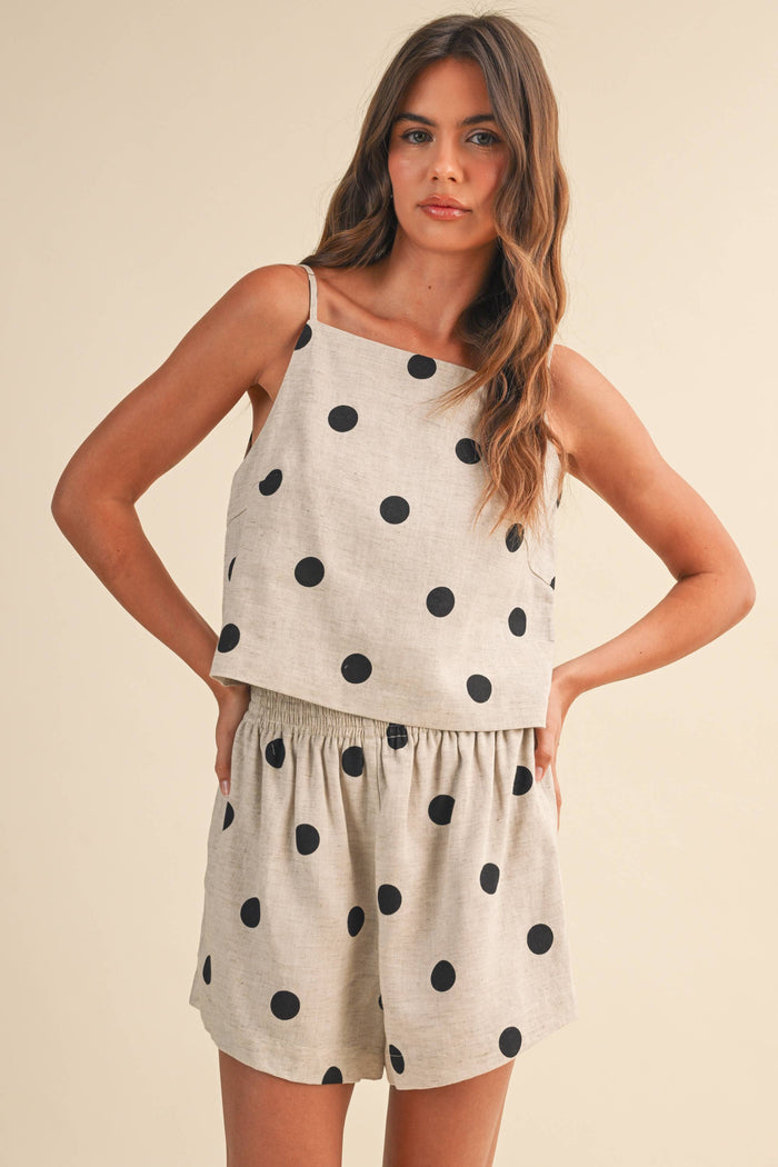 IST6385-A POLKADOT LINEN SLEEVELESS TOP AND SHORTS SET