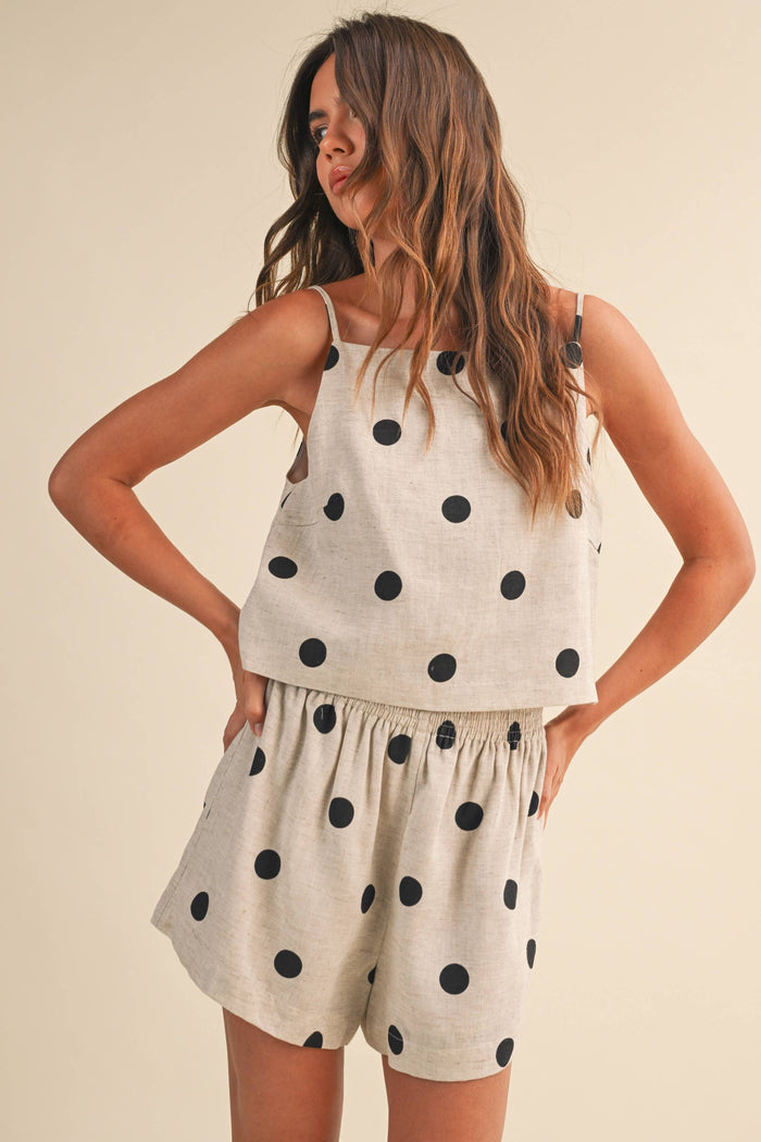 IST6385-A POLKADOT LINEN SLEEVELESS TOP AND SHORTS SET