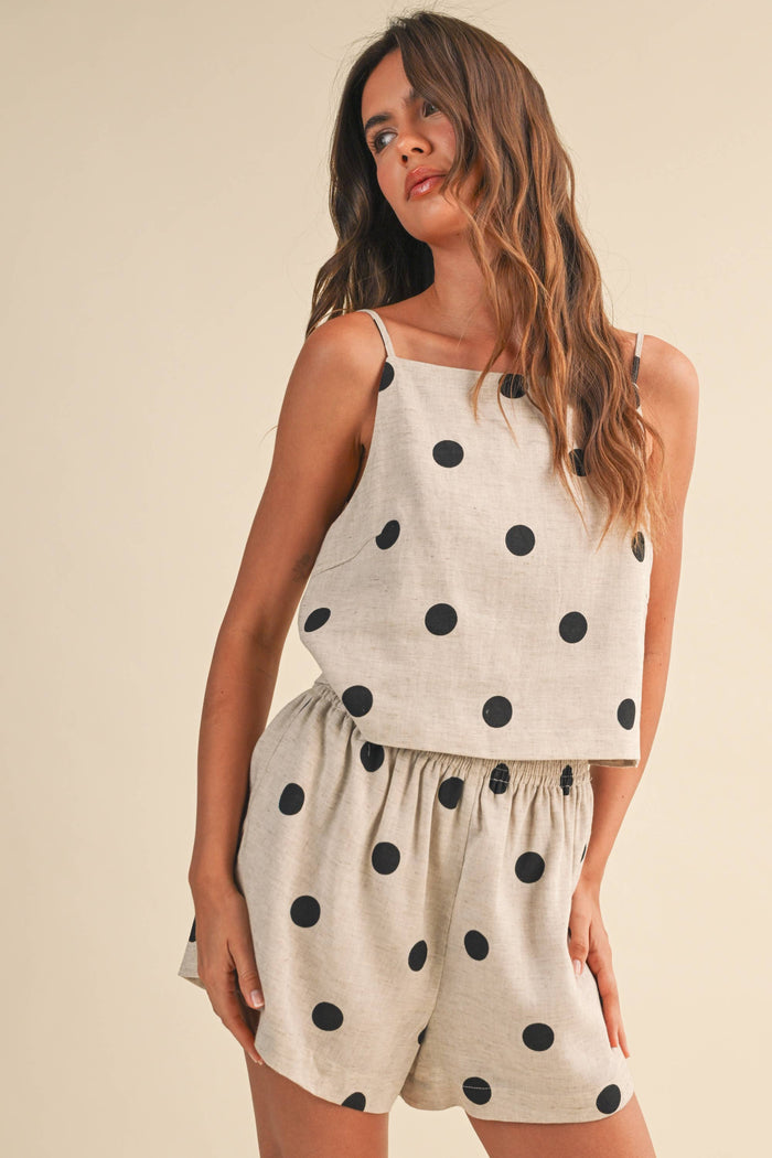 IST6385-A POLKADOT LINEN SLEEVELESS TOP AND SHORTS SET