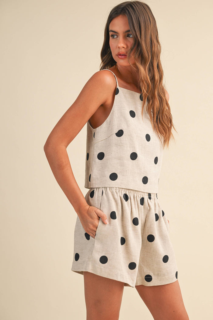 IST6385-A POLKADOT LINEN SLEEVELESS TOP AND SHORTS SET