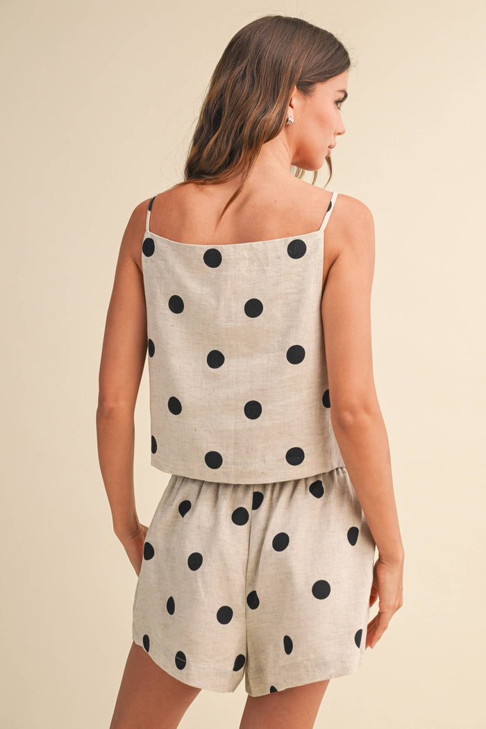 IST6385-A POLKADOT LINEN SLEEVELESS TOP AND SHORTS SET