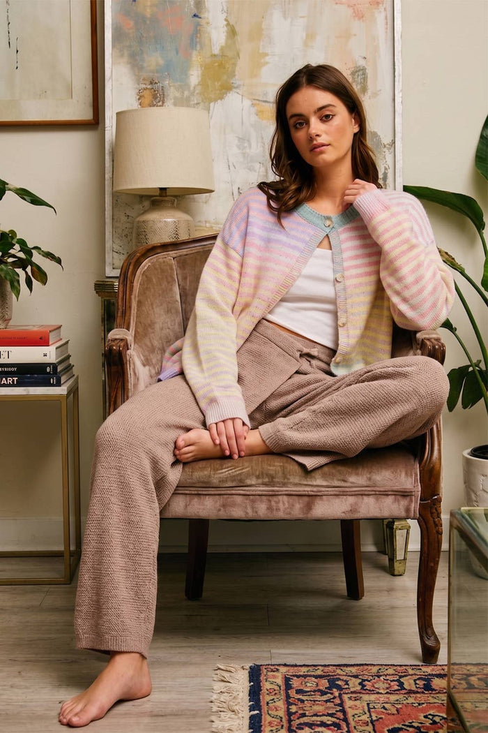 IT3002 Space-Dye Striped Button-Down Cardigan