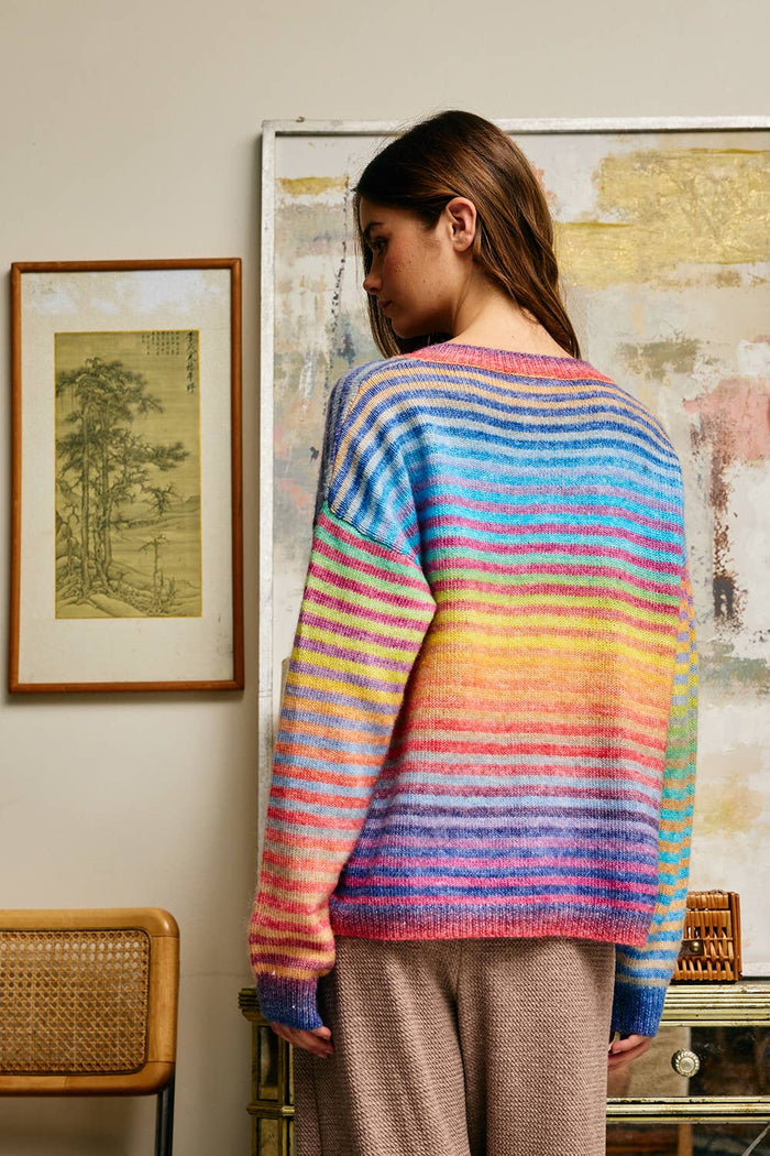 IT3002 Space-Dye Striped Button-Down Cardigan