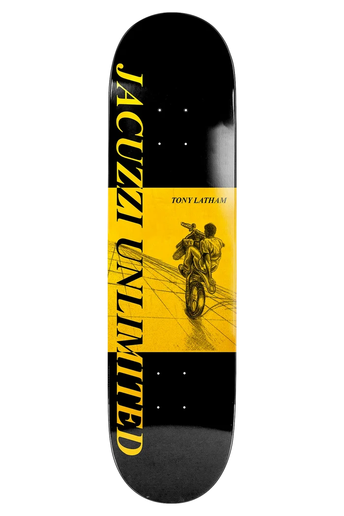 Jacuzzi Latham Dirtbike 8.25 inch skateboard deck with mellow concave and steep kick