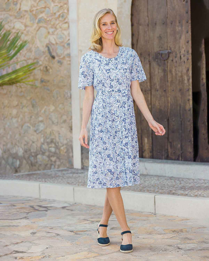 Joyce Patterned Cotton Short Sleeve Lined Dress - Country Collection