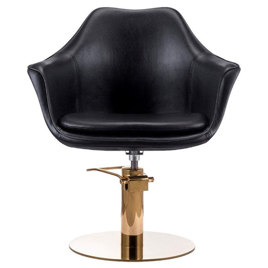 Karma Cronulla Salon Chair Black Vinyl With Gold Base & Pump 02050112 Salon Chairs Karma
