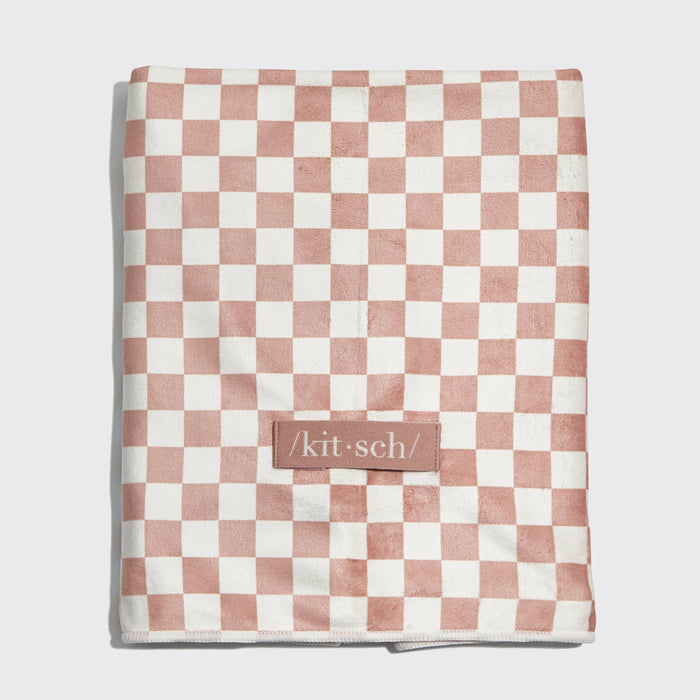 KITSCH - Extra Large Quick-Dry Hair Towel Wrap- Terracotta Checker