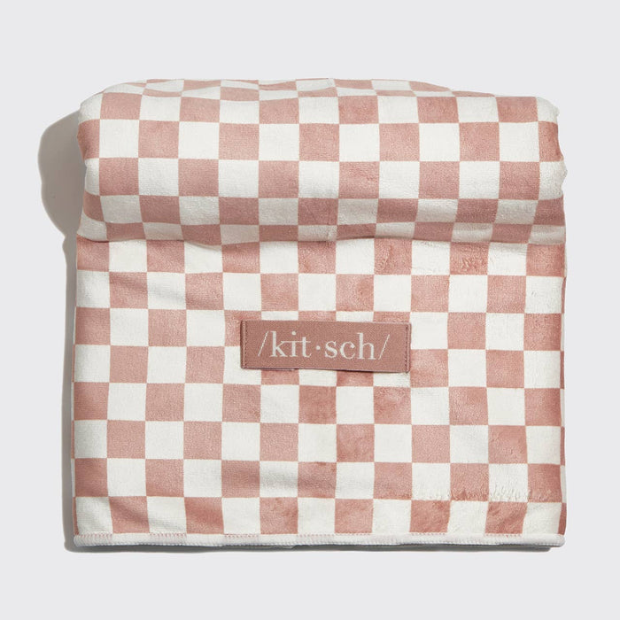 KITSCH - Extra Large Quick-Dry Hair Towel Wrap- Terracotta Checker