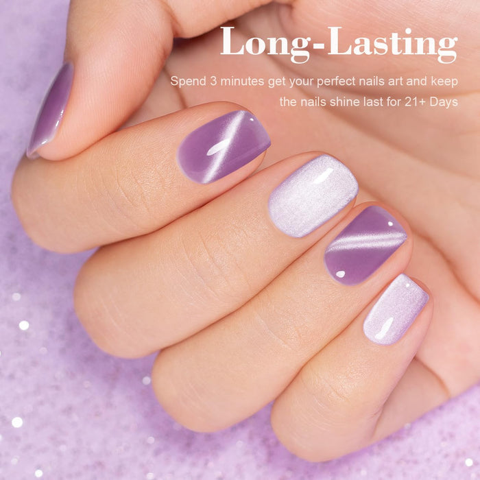 Long-lasting 21 days lavender swirl moonlight cat eye gel polish perfect nails art keep shine pearlescent shimmer