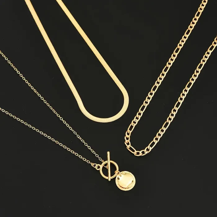 Layered necklace with textured coins Savira | Gold