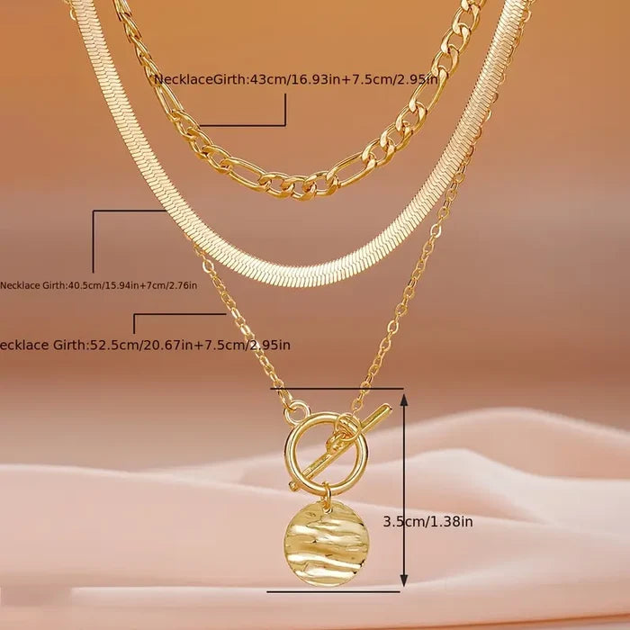 Layered necklace with textured coins Savira | Gold