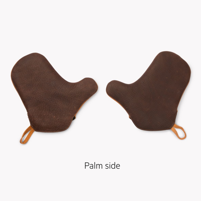 Palm side of the Field Leather Oven Mitts showing the brown suede grip surfaces