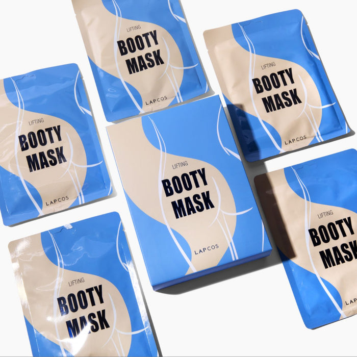 a 5-pack box of the Lifting Booty Mask - a firming and hydrating sheet mask for your buttocks