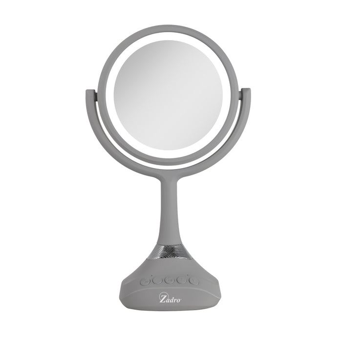 Zadro LEDBTV2001 705004422215 product photo front view, lighted makeup mirror with magnification, bluetooth & usb in front of a white background