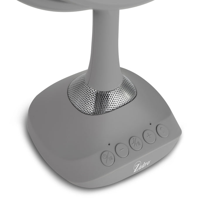 Zadro LEDBTV2001 705004422215 product photo close up of control panel, lighted makeup mirror with magnification, bluetooth & usb in front of a white background