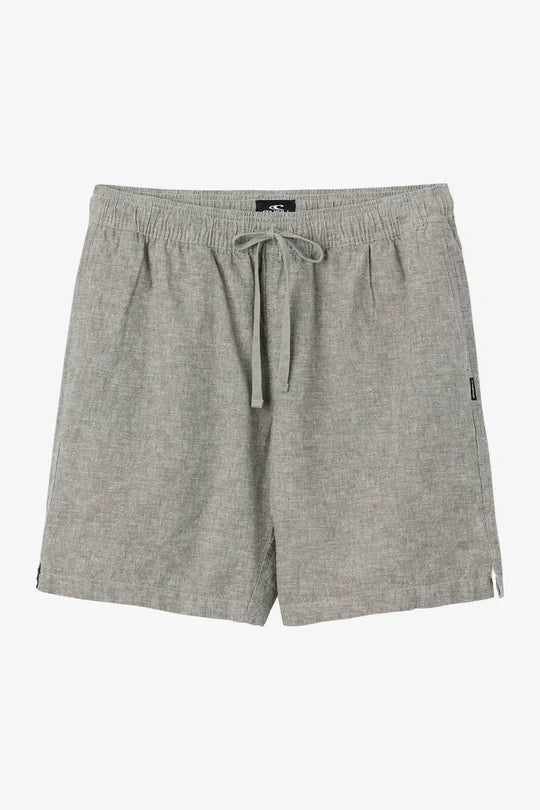 O'Neill Low Key Solid elastic waist shorts in olive cotton linen blend
