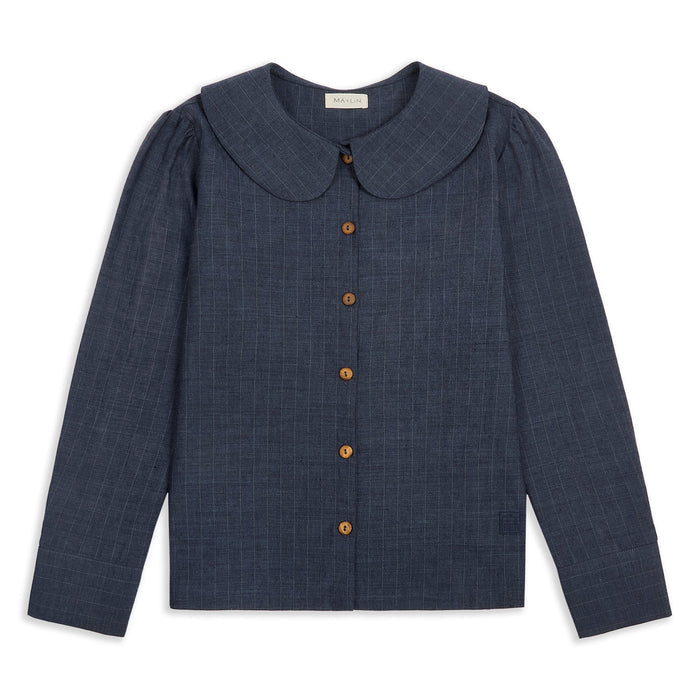 Má + Lin Claudine Wool Linen Overshirt - Navy Pinstripe