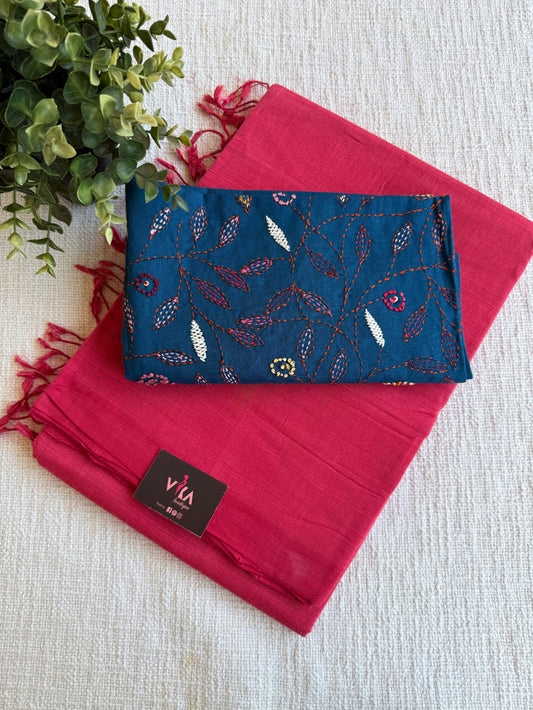 Mangalgiri Cotton Saree with kantha work blouse