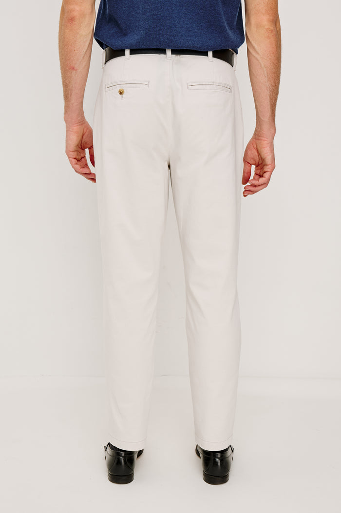 Marcellus Pants with Belt Loops, Two Seam Front Pockets, a Front Buttoned Flap Pocket, a Back Buttoned Welt Pocket and a Back Welt Pocket in Faded Blue Colorway - Lower Body Back View Featured on Model