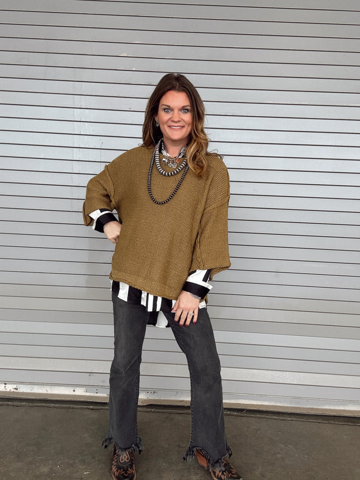 Martini Olive Half Sleeve Knit Sweater