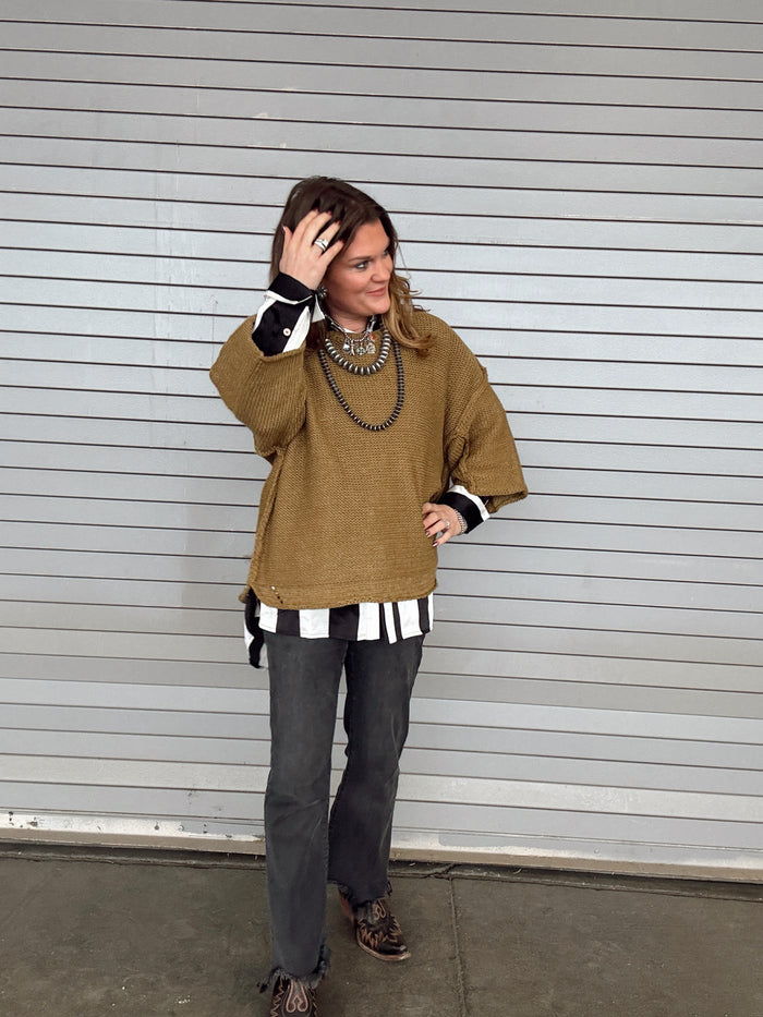 Martini Olive Half Sleeve Knit Sweater