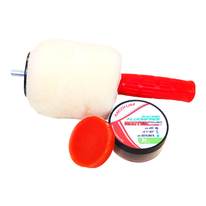 A product picture of the MasterWax RACING FLUORFREE Wool-Apply Entry Kit