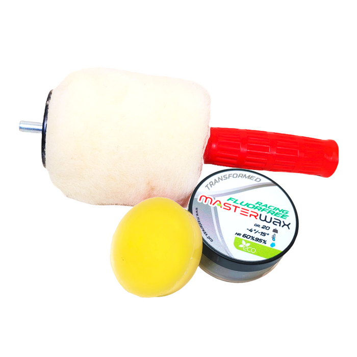 A product picture of the MasterWax RACING FLUORFREE Wool-Apply Entry Kit