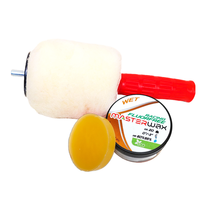 A product picture of the MasterWax RACING FLUORFREE Wool-Apply Entry Kit
