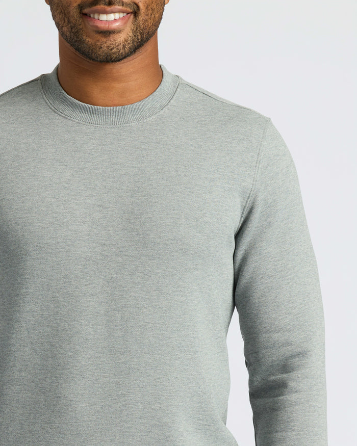 Medium Heather Gray Pullover Fleece Crew on smiling man.