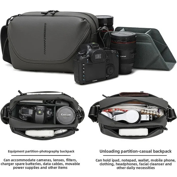 Men's Crossbody Camera Bag for DSLR & Mirrorless Cameras | Portable Shoulder Photography Bag with Lens Storage, Tripod Holder & Accessories Pocket