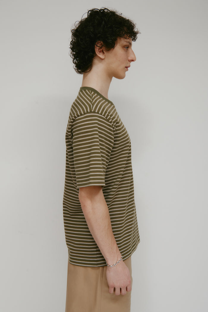 Men's Midweight Crew in Olive/Marshmallow/Otter Stripe