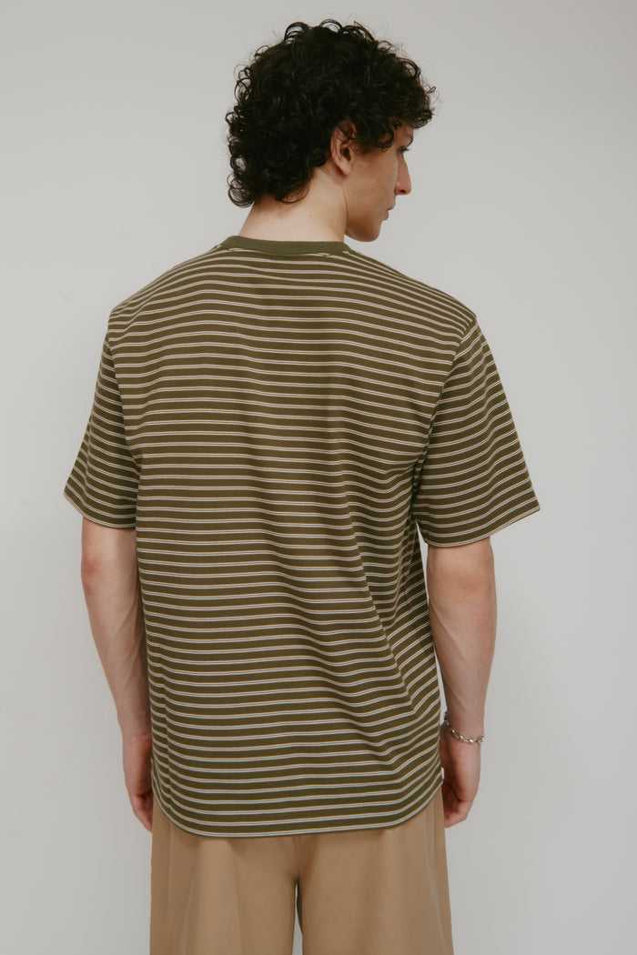 Men's Midweight Crew in Olive/Marshmallow/Otter Stripe