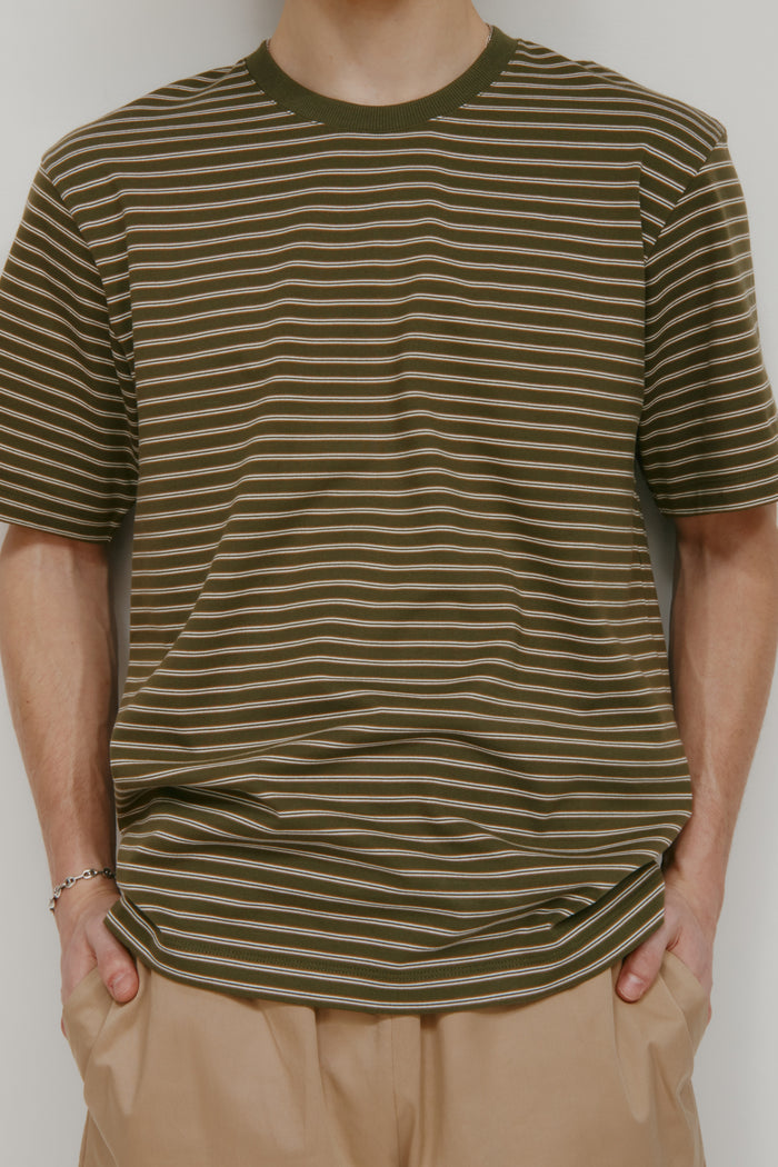 Men's Midweight Crew in Olive/Marshmallow/Otter Stripe