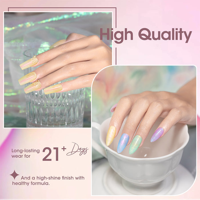 Mermaid Jelly Pearl Gel Polish Set - 6 Pastel Colors Translucent Jelly & Pearl Shimmer 7.5ml - TPO & HEMA Free