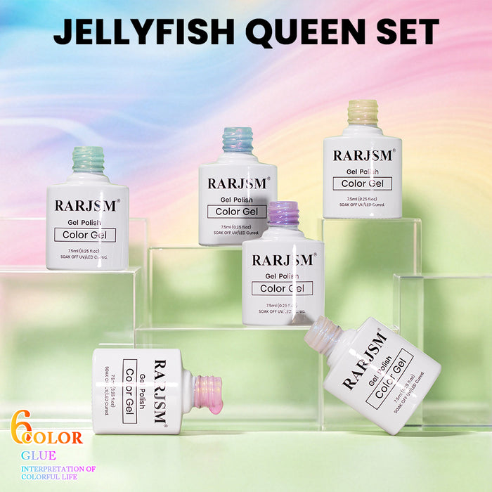 Mermaid Jelly Pearl Gel Polish Set - 6 Pastel Colors Translucent Jelly & Pearl Shimmer 7.5ml - TPO & HEMA Free