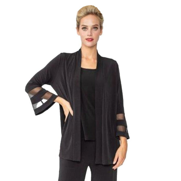 Mesh Trim Open Front Cardigan in Black - 6268J- BLK - Sizes S & M Only!