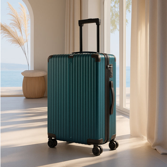 Meta Luggage, dark teal durable suitcase with modern travel design by Carriall