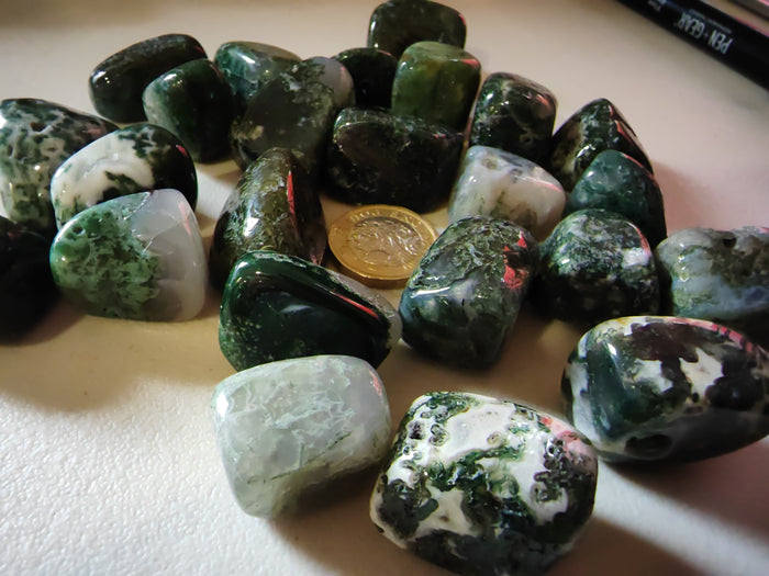 Moss Agate - Tumblestone Polished AAA GRADE - STUNNING VIVID COLOURS