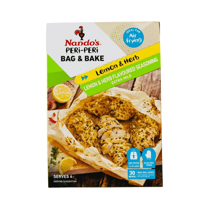 Nando's Peri-Peri Bag & Bake Lemon & Herb 20g seasoning kit with cooking bag for oven and air fryer