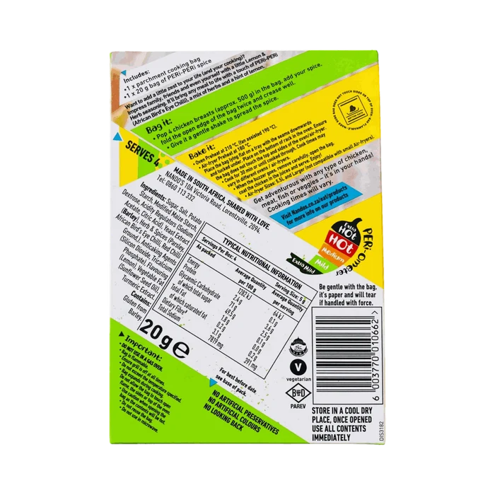 Nando's Peri-Peri Bag & Bake Lemon & Herb 20g seasoning kit with parchment cooking bag