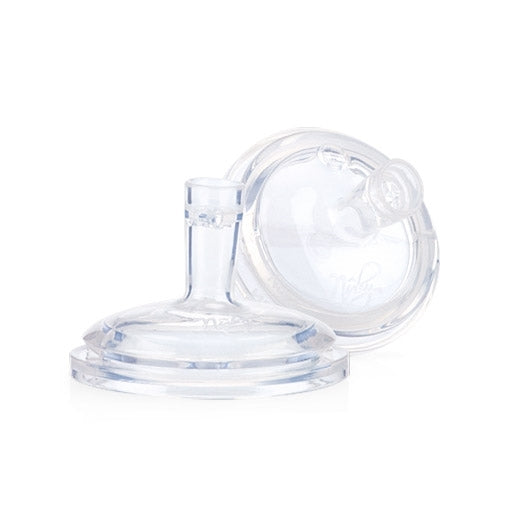 The Natural Touch SoftFlex Sport Sipper Bottle Replacement Spout (2 pack) includes two transparent silicone spouts—one upright, one flat—with wide bases and narrow tops, designed for a comfortable fit on Nuby bottles.