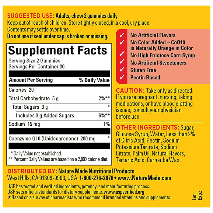 Nature Made CoQ10 Coenzyme Q10 200 mg Gummies, Mango Flavor, 130 Count