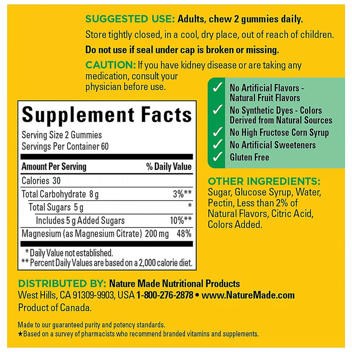 Nature Made High Absorption Magnesium Citrate 200 mg Gummies, 120 Count