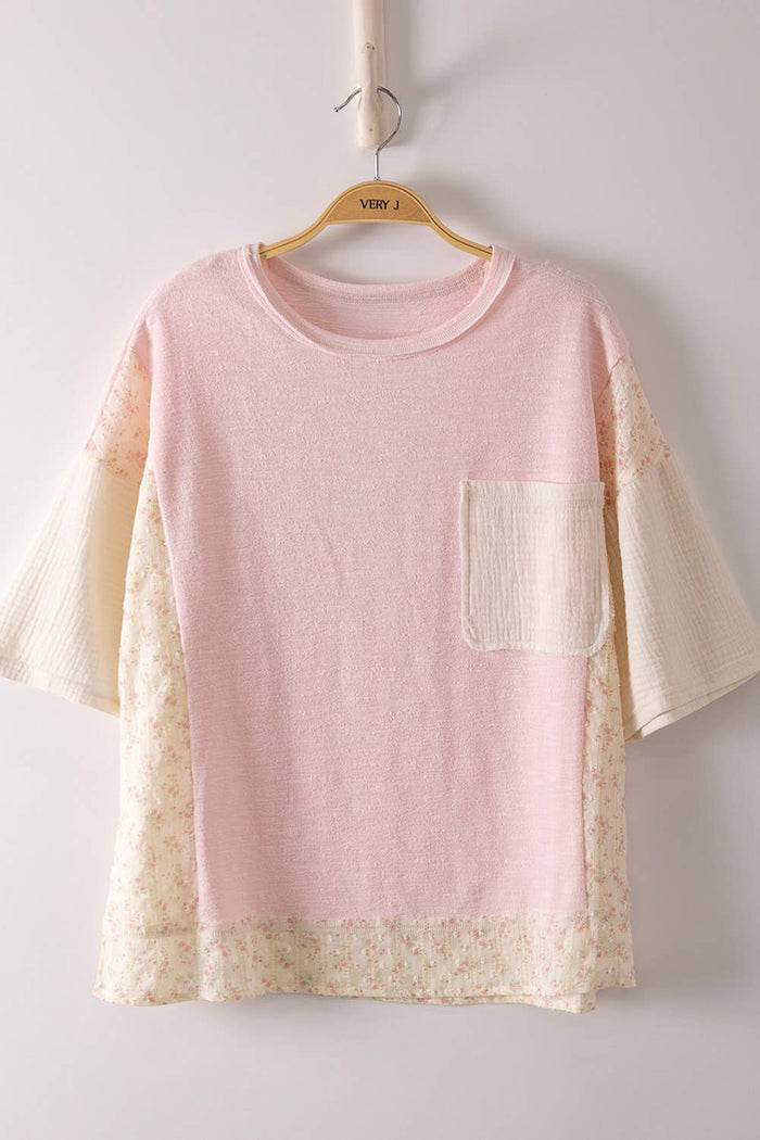 NT12633-Oversized Mixed Media Knit Top