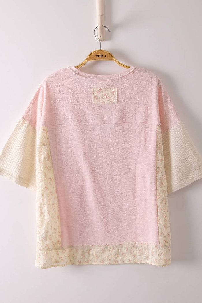 NT12633-Oversized Mixed Media Knit Top